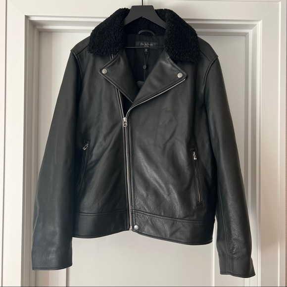 rag & bone Jackets & Blazers - Rag & Bone Buzz Shearling-Trim Leather Moto Jacket